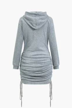 Solid Drawstring Hooded Mini Dress