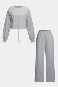 Solid Drawstring Top And Trousers Set