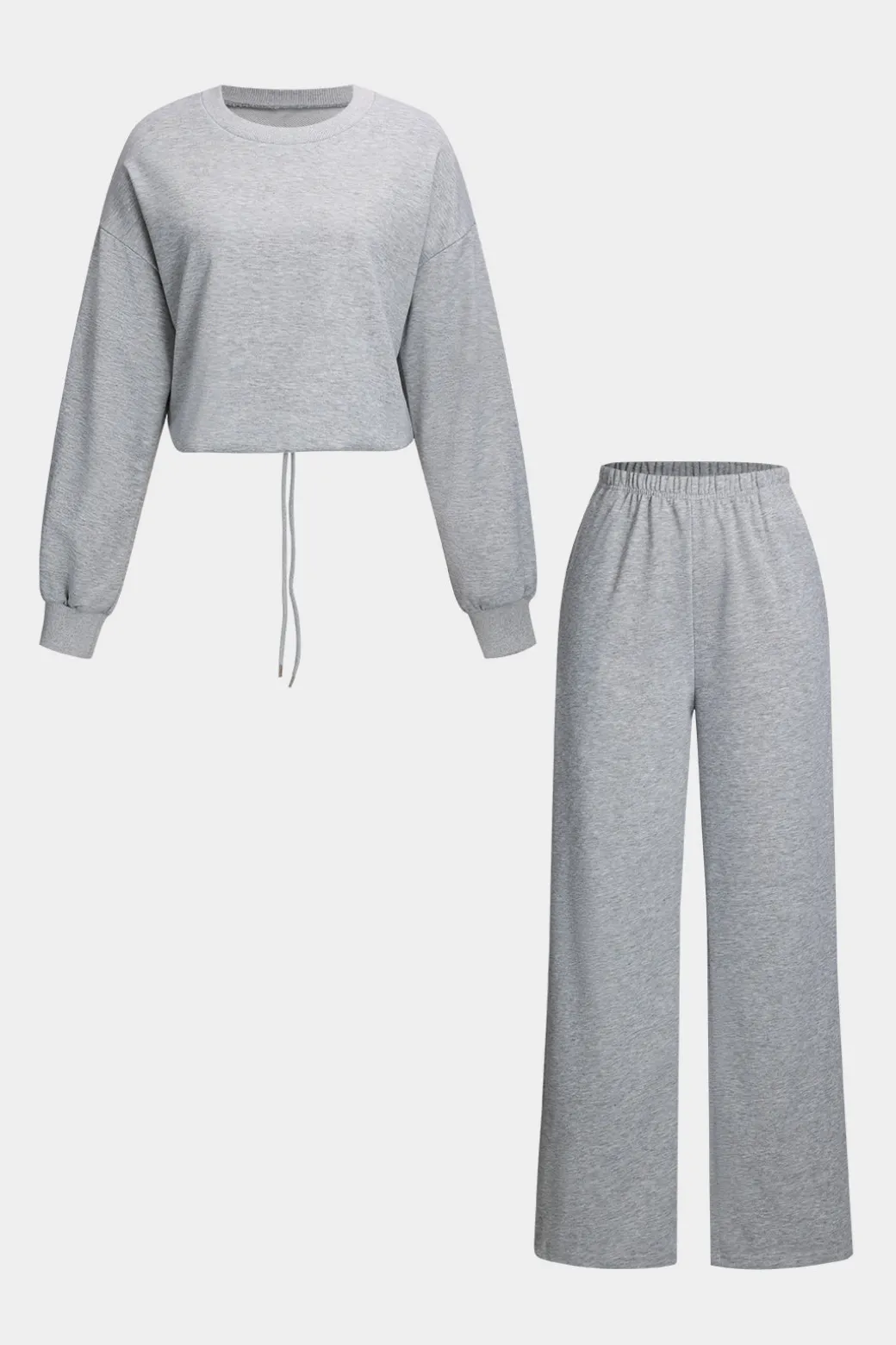 Solid Drawstring Top And Trousers Set