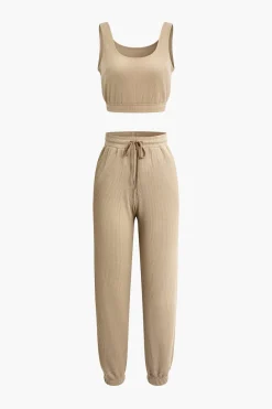 Solid Drawstring Trousers Sets