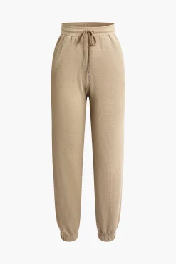 Solid Drawstring Trousers Sets