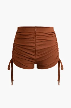 Solid Drawstring Zipper Shorts Set