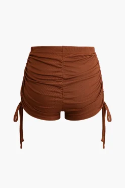 Solid Drawstring Zipper Shorts Set
