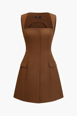 Solid Fake Pocket Mini Dress