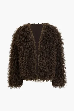 Solid Faux Fur Fringe Coat