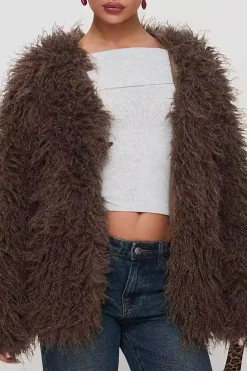 Solid Faux Fur Fringe Coat