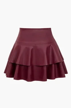 Solid Faux Leather Asymmetrical Layer Skirt