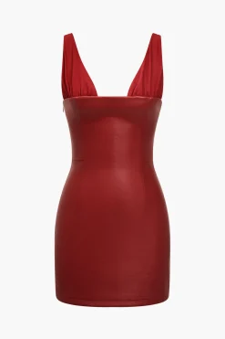Solid Faux Leather Backless Mini Dress