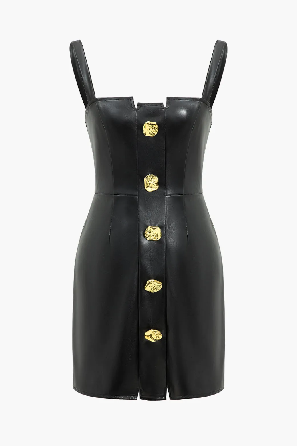 Solid Faux Leather Button Mini Dress