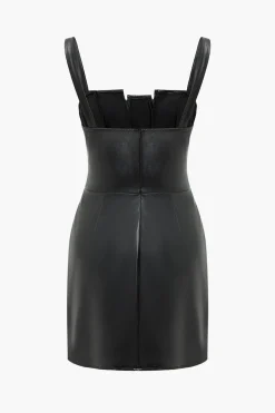 Solid Faux Leather Button Mini Dress