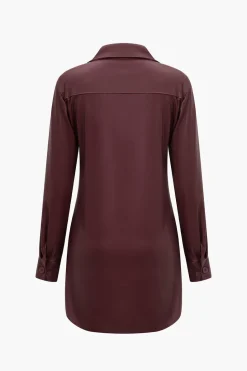 Solid Faux Leather Button Long Sleeve Mini Dress