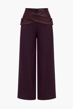 Solid Faux Leather Patchwork High Waist Crossed Pocket Trousers
