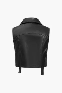 Solid Faux Leather Pocket Vest