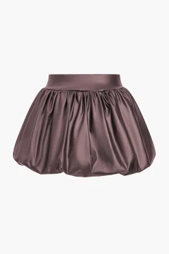 Solid Faux Leather Ruched Puff Skirt