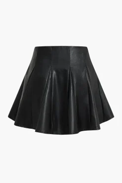 Solid Faux Leather Ruched Skirt