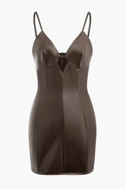 Solid Faux Leather Slip Cut Out Mini Dress
