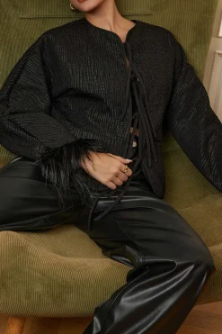 Solid Faux Leather Tie-Up Puffer
