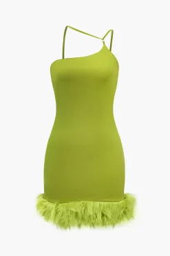 Solid Feather Detail Backless Mini Dress