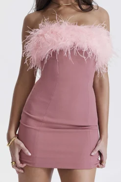 Solid Feather Strapless Mini Dress