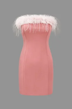 Solid Feather Strapless Mini Dress