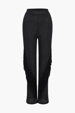 Solid Fringe Backless Asymmetrical Trouser Set