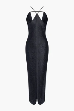 Solid Fringe Cut Out Slit Midi Dress