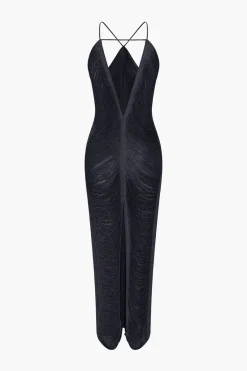 Solid Fringe Cut Out Slit Midi Dress