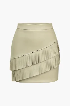 Solid Fringe Studded Skirt