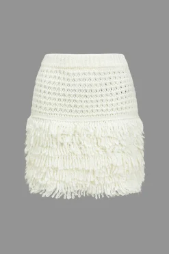 Solid Fringe Sweater Skirt