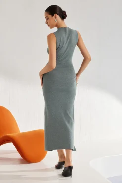 Solid High Slit Knotted Sweater Dress