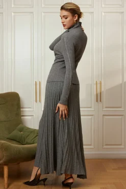 Solid High Waist Sweater Skirt