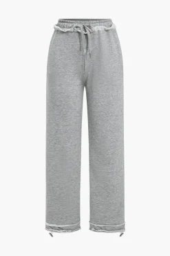 Solid High Waist Tie-Up Trousers