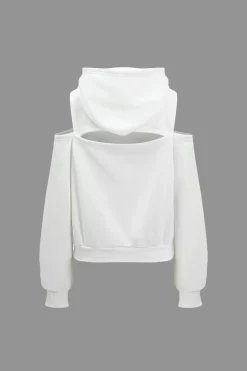 Solid Hooded Cut Out Sweatshirt And Elastic Pants Set