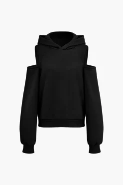 Solid Hooded Cut Out Sweatshirt And Elastic Pants Set