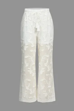 Solid Jacquard Wide Leg Trousers