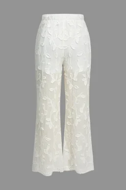 Solid Jacquard Wide Leg Trousers