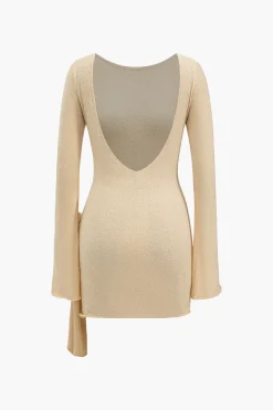 Solid Knit Asymmetrical Appliques Dress