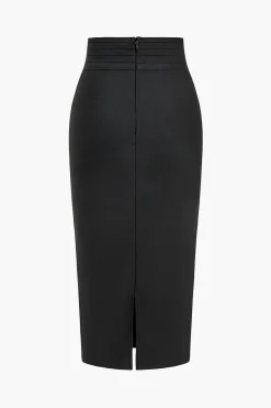 Solid Knit Asymmetrical Button Skirt
