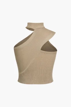 Solid Knit Asymmetrical Mock Neck Tank Top