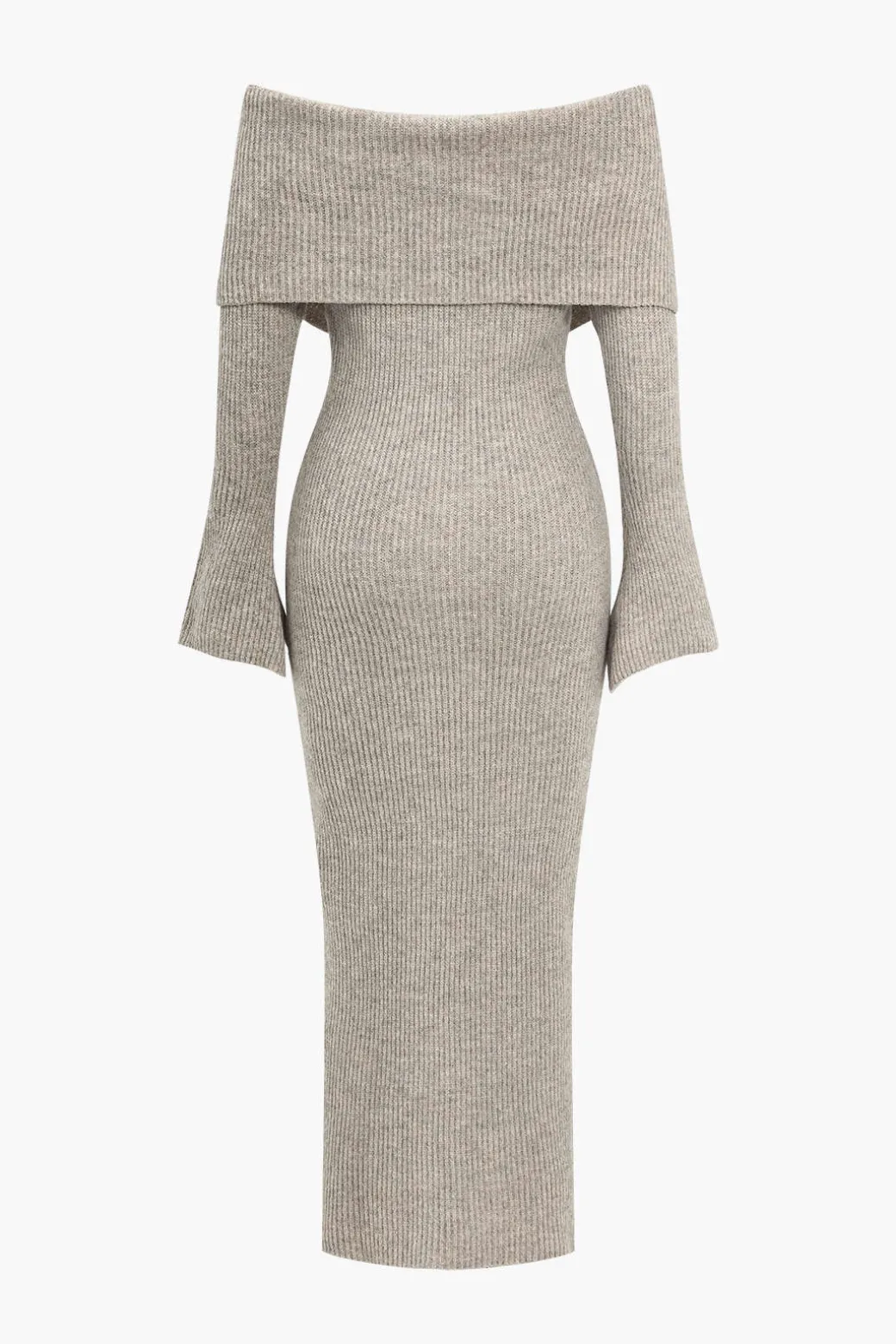 Solid Knit Bell Sleeves Off Shoulder Maxi Dress