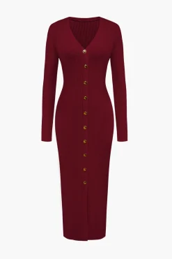 Solid Knit Button Dress
