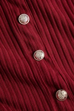 Solid Knit Button Long-Sleeve Dress