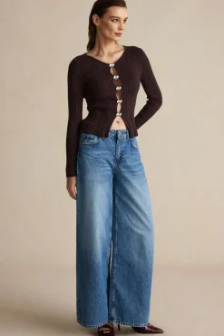 Solid Knit Button Long-Sleeve Top