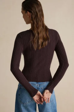 Solid Knit Button Long-Sleeve Top