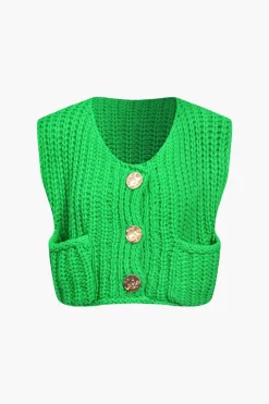 Solid Knit Button Up Vest