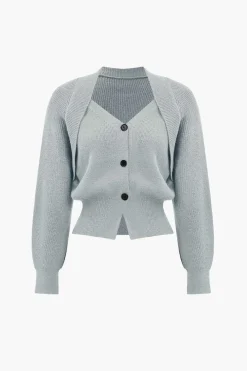 Solid Knit Button V-neck Long Sleeve Cardigan