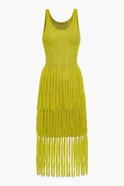 Solid Knit Fringe Cut Out Midi Dress