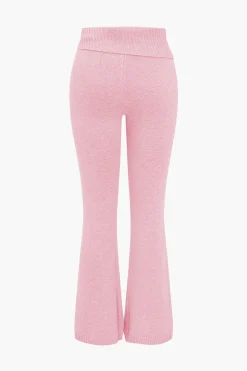 Solid Knit Hooded Top And Asymmetrical Pants Set