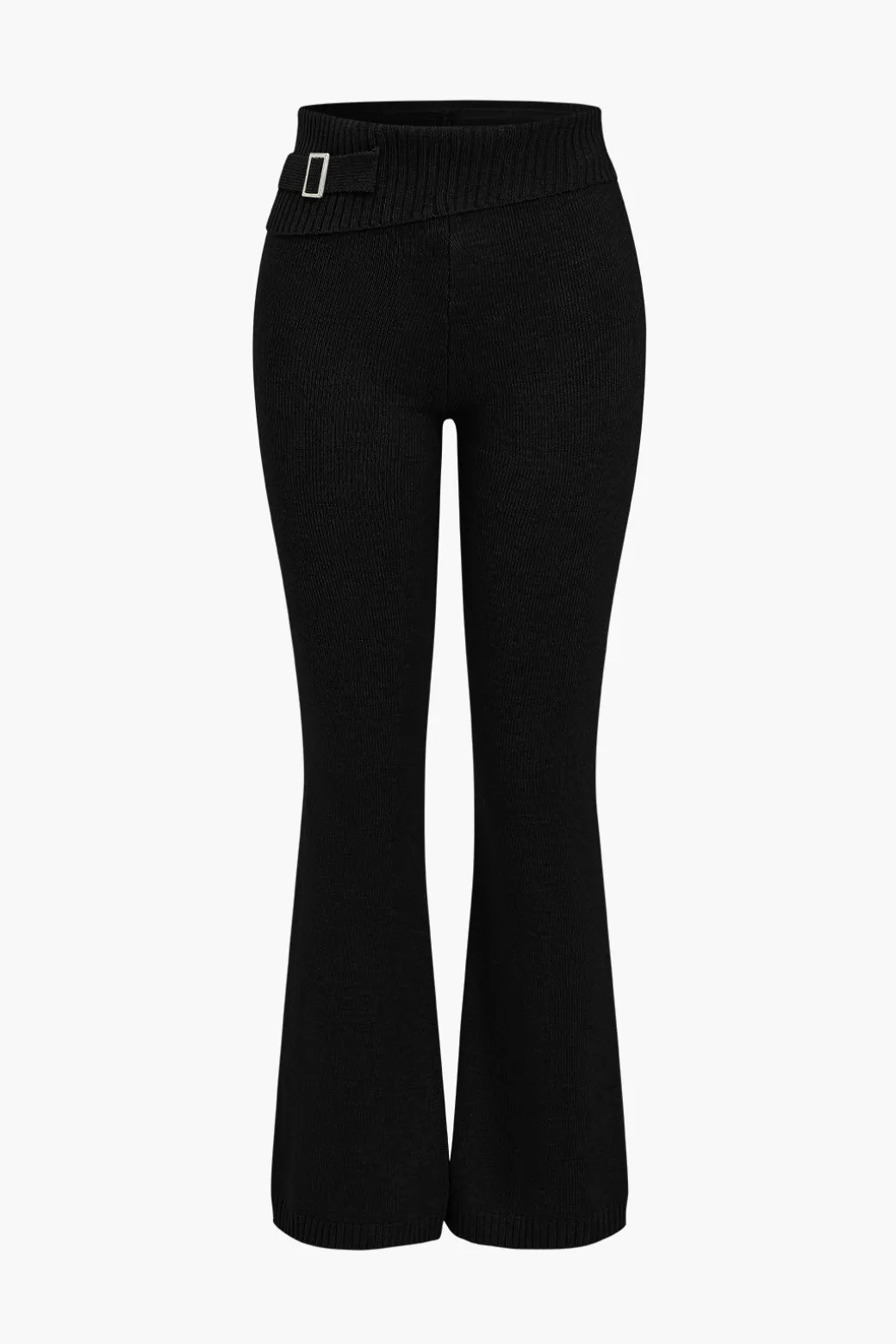 Solid Knit Hooded Top And Asymmetrical Pants Set