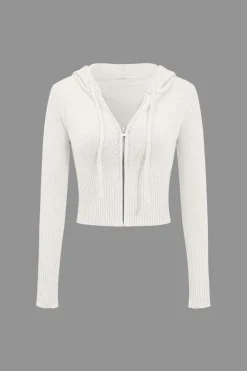 Solid Knit Hooded Top And Asymmetrical Pants Set